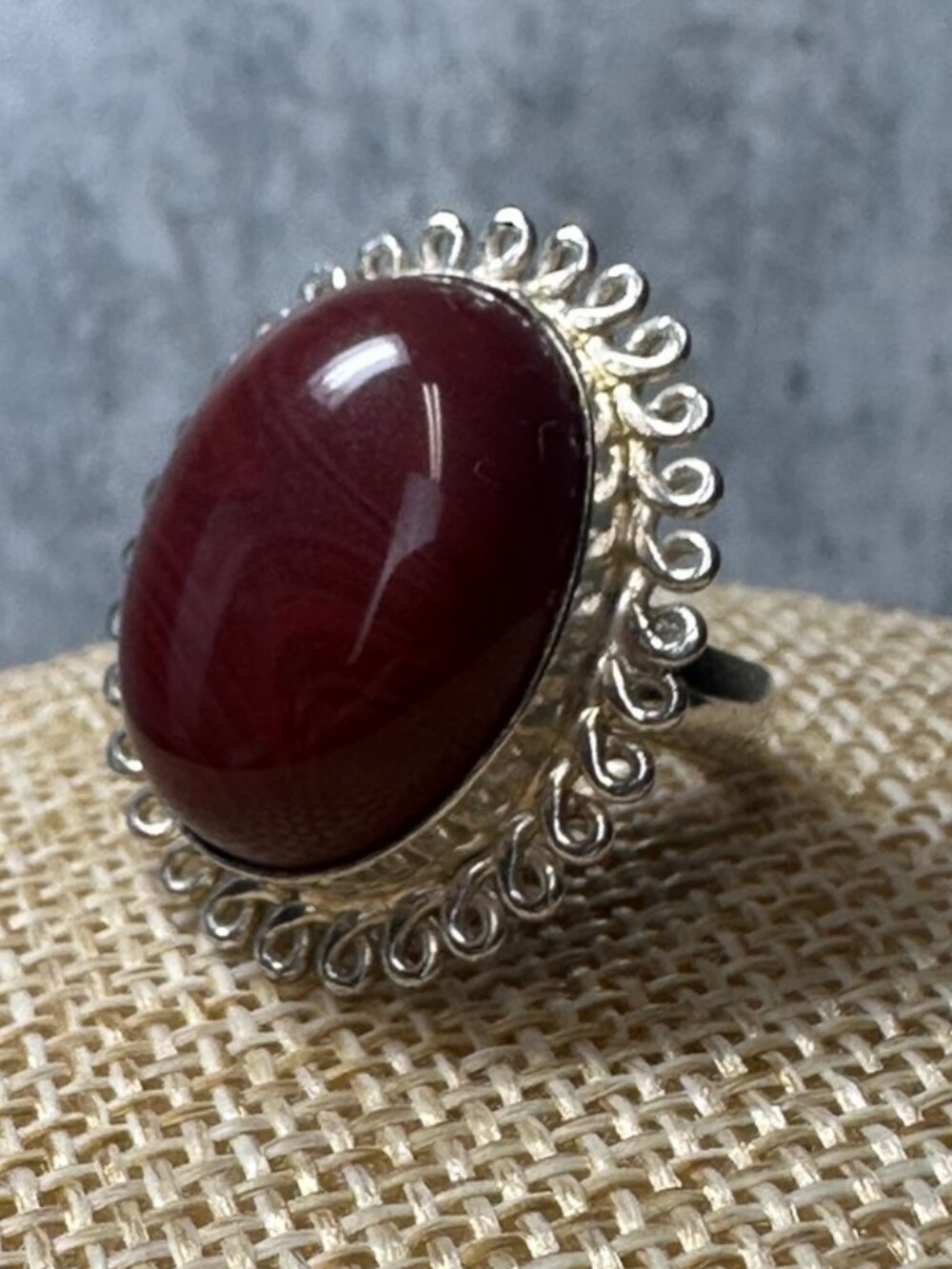 vintage Mexican oval carnelian cabochon set in sterling silver ring size 7